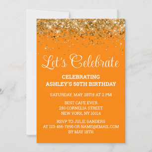 Invitación Naranja Purpurina de Oro 50 años celebremos