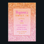 Invitación Naranja Purpurina Rosa Dulce 16 Fiesta de Cumpleañ<br><div class="desc">Personalizar para cualquier evento.</div>