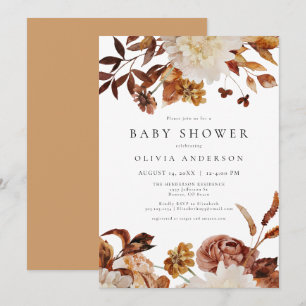 Invitación Naranja quema bohemio cae en Baby Shower floral