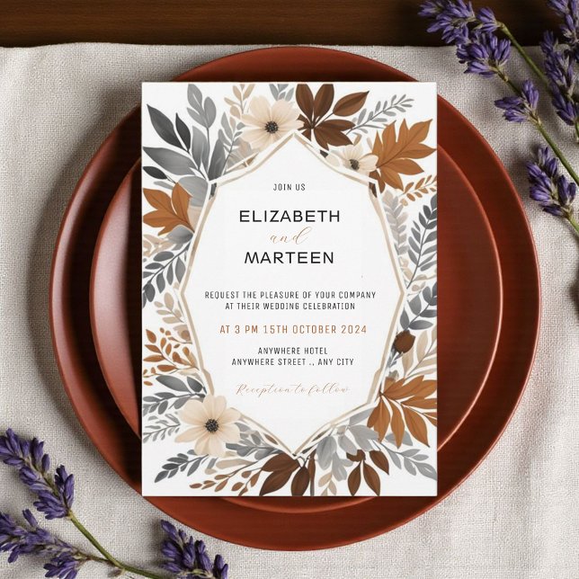 Invitación Naranja quemada Boda de otoño de flores silvestres (Subido por el creador)