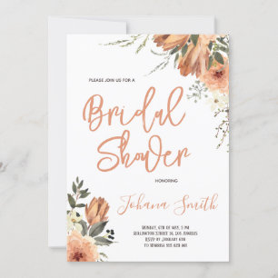 Invitación Naranja quemada Floral Otoño Bridal Shower