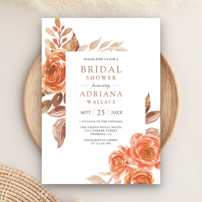 Invitación Naranja Quemada Floral Terracotta Bridal Shower (Subido por el creador)