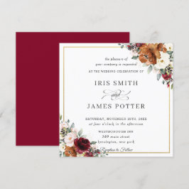 Invitación Naranja quemada Ivory Burgundy Plaza Boda Floral