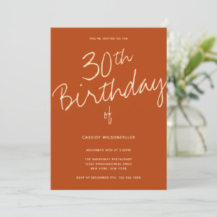 Invitación Naranja quemada minimalista 30 cumpleaños