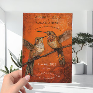 Invitación Naranja quemada moderna Boda de pájaros tartamudos