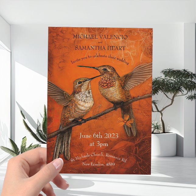 Invitación Naranja quemada moderna Boda de pájaros tartamudos (Subido por el creador)