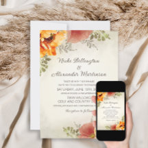 Naranja Quemada Otoño Floral Verde Bodas