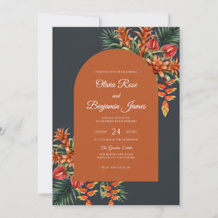 Invitación Naranja Quemada Polvo Tropical de Eucalipto Boda
