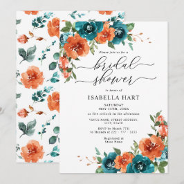 Invitación Naranja quemada Verde azulada floral Rustic Shower