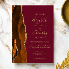 Invitación Naranja quemado Agate Burgundy Gold Boda