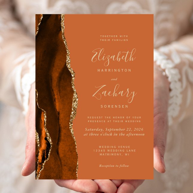 Invitación Naranja quemado Agate Gold Boda (Subido por el creador)