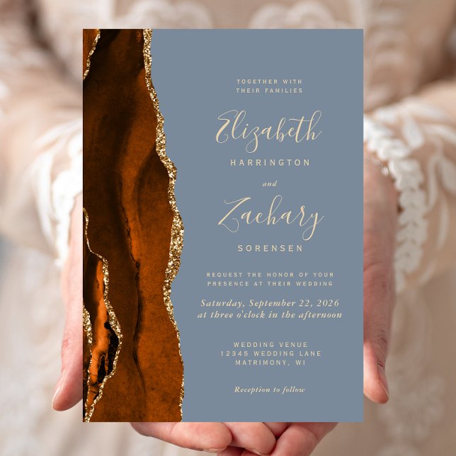 Invitación Naranja quemado Agate Gold Dusty Blue Boda (Subido por el creador)