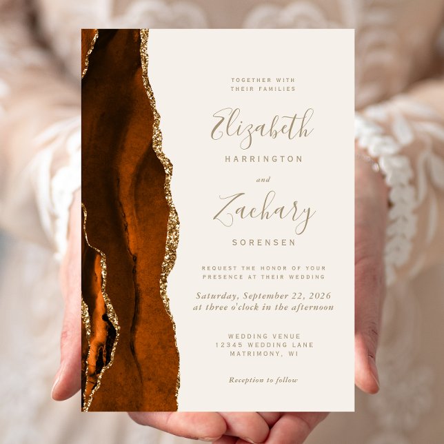 Invitación Naranja quemado Agate Gold Ivory Boda (Subido por el creador)