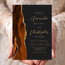Naranja quemado Agate Gold Script Boda