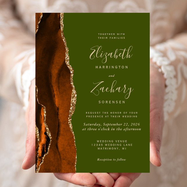 Invitación Naranja quemado Agate Olive Green Boda (Subido por el creador)