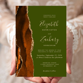 Invitación Naranja quemado Agate Olive Green Boda