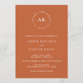 Invitación Naranja Quemado Amarre Mínimo El Monograma De Knot