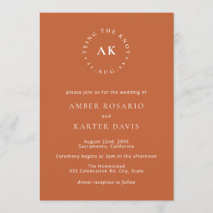 Invitación Naranja Quemado Amarre Mínimo El Monograma De Knot
