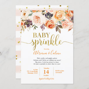 Invitación Naranja quemado Bebé Floral Sprinkle Ducha Invitac