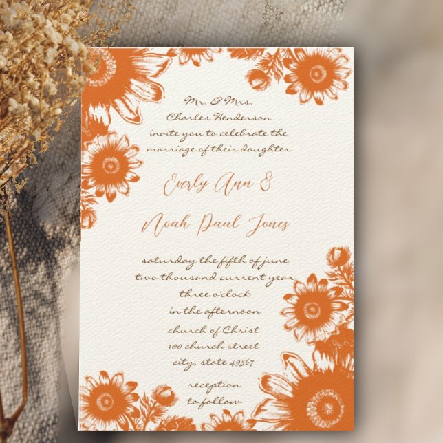 Invitación Naranja Quemado Boda Comprimido Vintage (Subido por el creador)