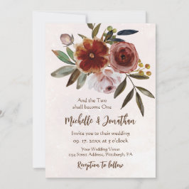 Invitación Naranja quemado Boda cristiano floral rosada rusti