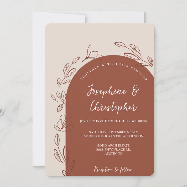Invitación Naranja quemado Boda de Terracota de Arco Floral M (Anverso)