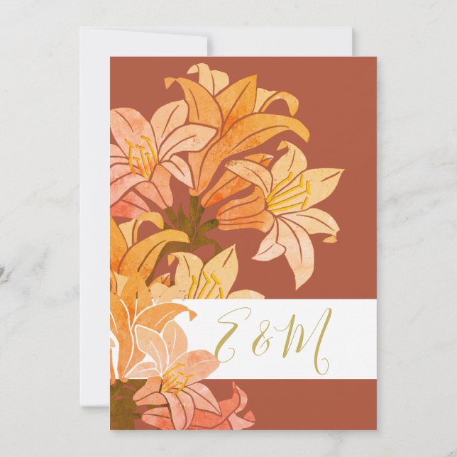 Invitación Naranja quemado boda Floral Elegante (Reverso)