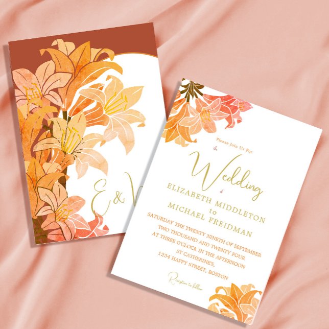 Invitación Naranja quemado boda Sienna Floral Elegante (Subido por el creador)