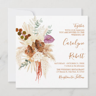 Invitación Naranja quemado Bohemian Pampas Boda de Grass Squa
