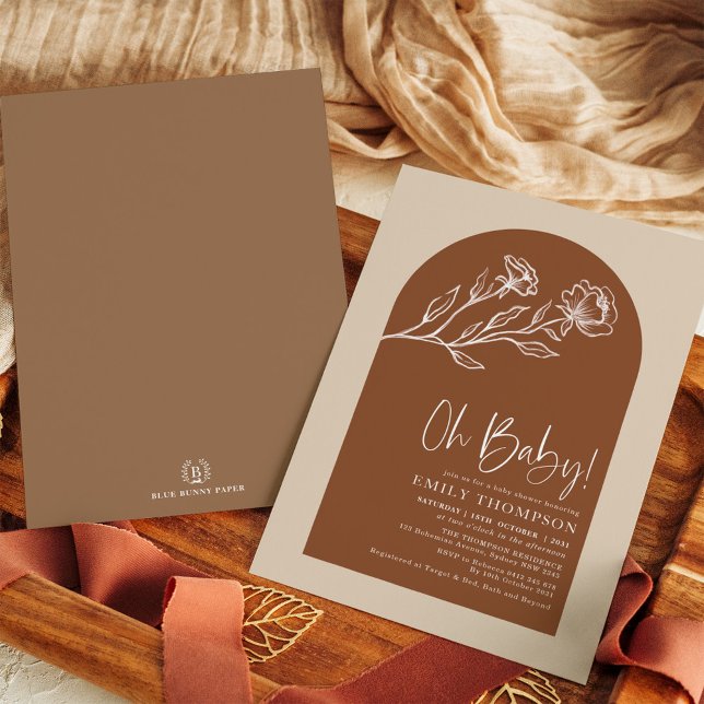 Invitación Naranja Quemado Boho Arco Terracotta Baby Shower (Subido por el creador)
