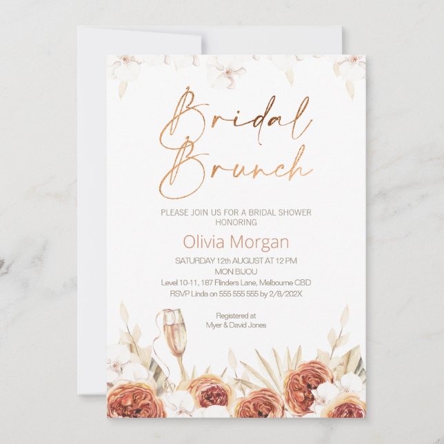 Invitación Naranja quemado Boho Bridal Brunch Bridal Shower (Anverso)