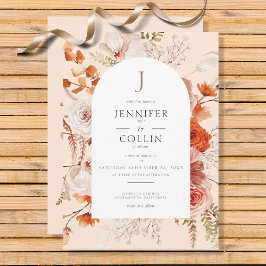 Invitación Naranja Quemado Boho Cae Arco Floral Monograma