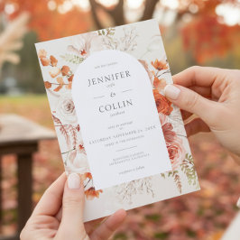 Invitación Naranja Quemado Boho Cae Arco Floral Monograma Bei