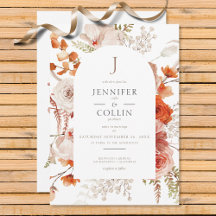 Naranja Quemado Boho Caer Arco Floral Monograma Bl