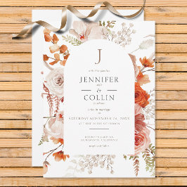 Invitación Naranja Quemado Boho Caer Arco Floral Monograma Bl