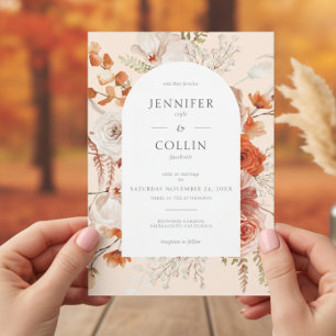 Invitación Naranja Quemado Boho Fall Floral Arch Peach