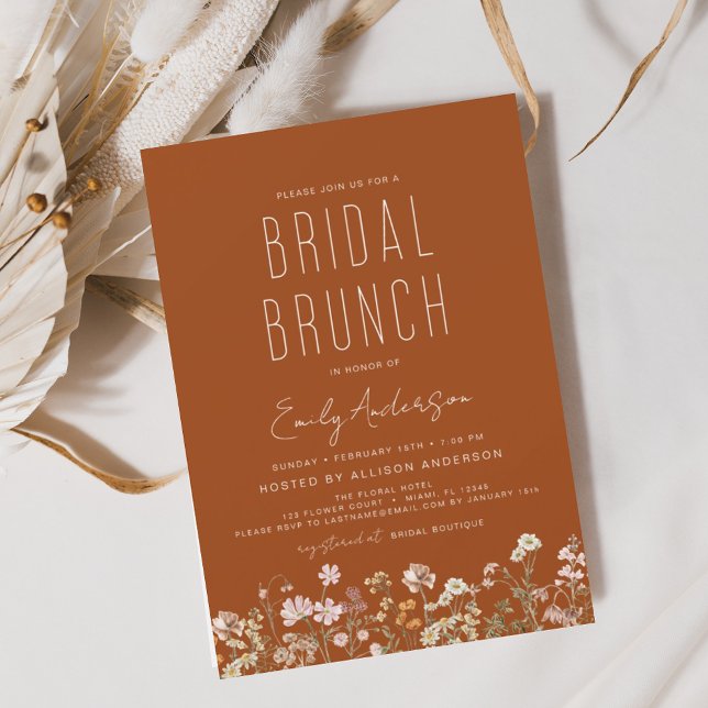 Invitación Naranja quemado Boho Wildflower Bridal Brunch Show (Subido por el creador)