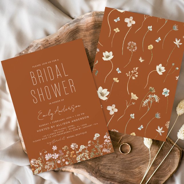 Invitación Naranja quemado Boho Wildflower Ducha nupcial (Subido por el creador)