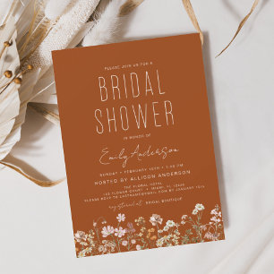Invitación Naranja quemado Boho Wildflower Ducha nupcial
