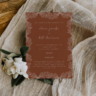 Invitación Naranja Quemado Botánico Floral y Boda de Terracot