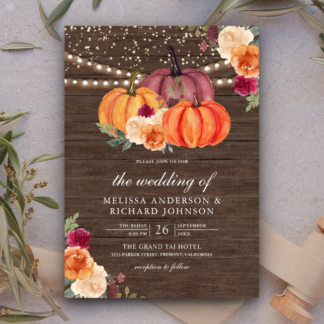 Invitación Naranja quemado Burgundy Floral Calabaza Boda de m (Subido por el creador)