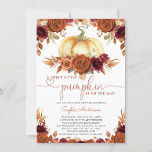 Invitación Naranja quemado Burgundy Floral Pumpkin Baby Showe