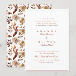 Invitación Naranja quemado Cae Floral Elegante Boda clásico