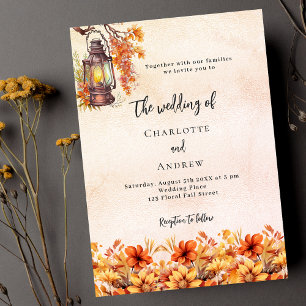 Invitación Naranja quemado cae florals boda de lujo boho