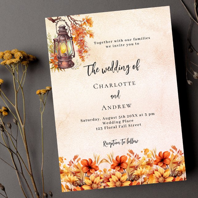 Invitación Naranja quemado cae florals boda de lujo boho (Subido por el creador)