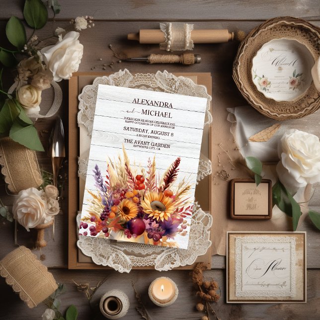 Invitación Naranja Quemado Caída Acuarela Pampas Boda de Gras (Subido por el creador)