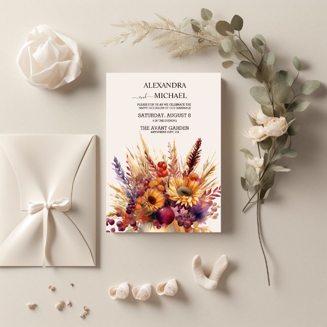 Invitación Naranja Quemado Caída Acuarela Pampas Boda de Gras (Subido por el creador)