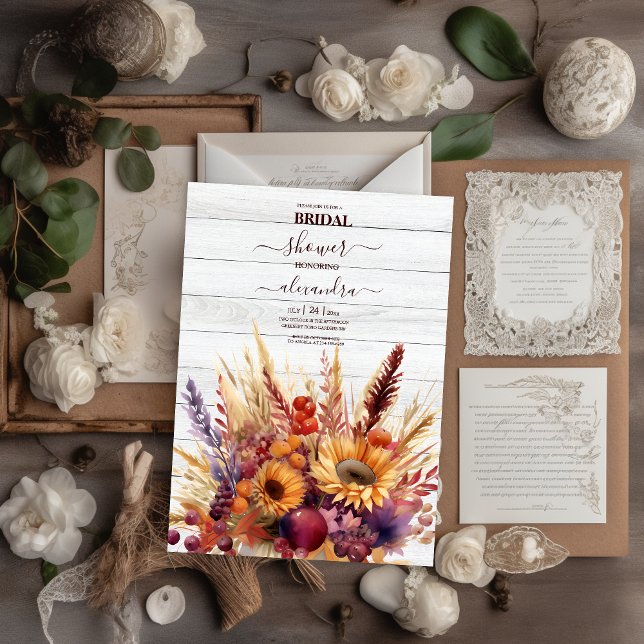 Invitación Naranja Quemado Caída Acuarela Pampas Novia (Subido por el creador)