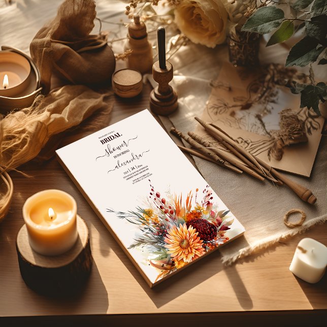 Invitación Naranja Quemado Caída Acuarela Pampas Novia (Subido por el creador)