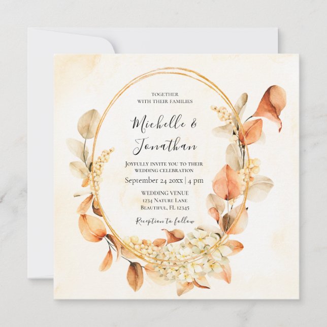 Invitación Naranja quemado Cream Fall Boda cristiano floral (Anverso)